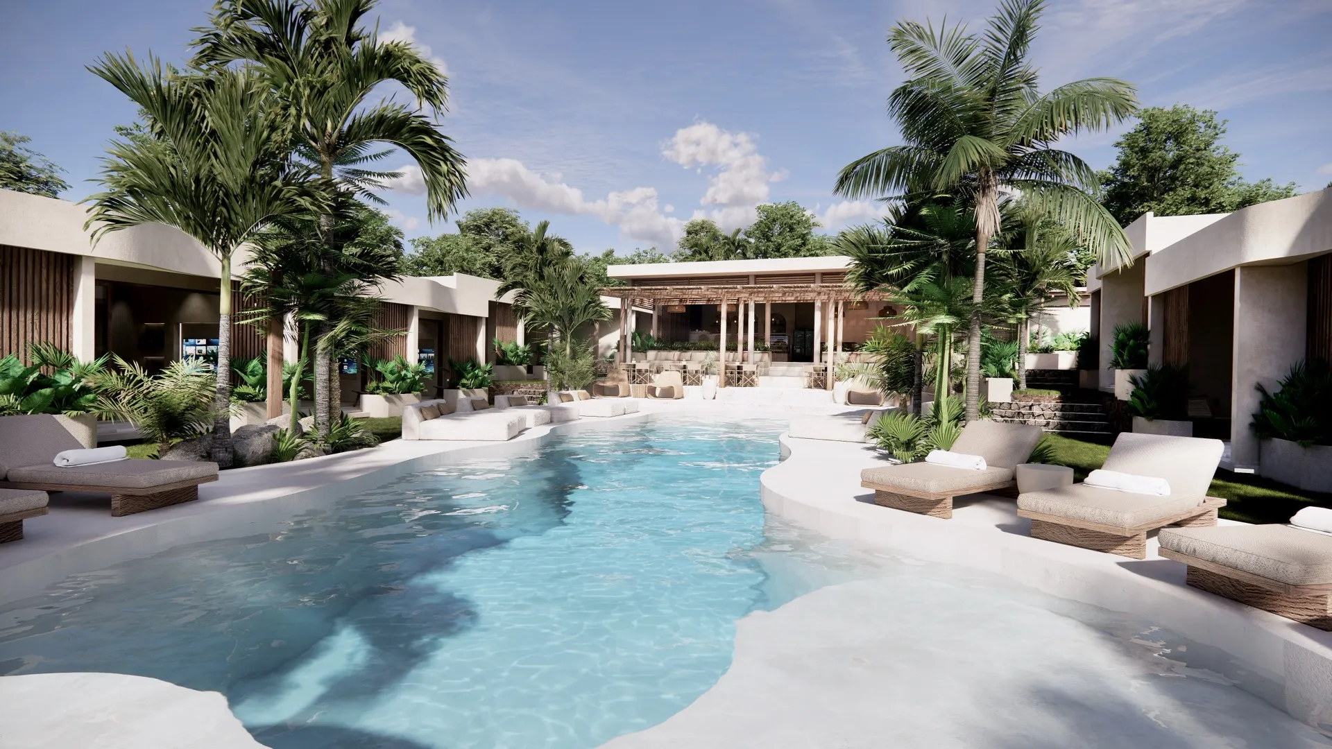 Pool and restaurant view